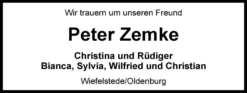  Traueranzeige für Peter Rolf Zemke vom 20.06.2015 aus Nordwest-Zeitung