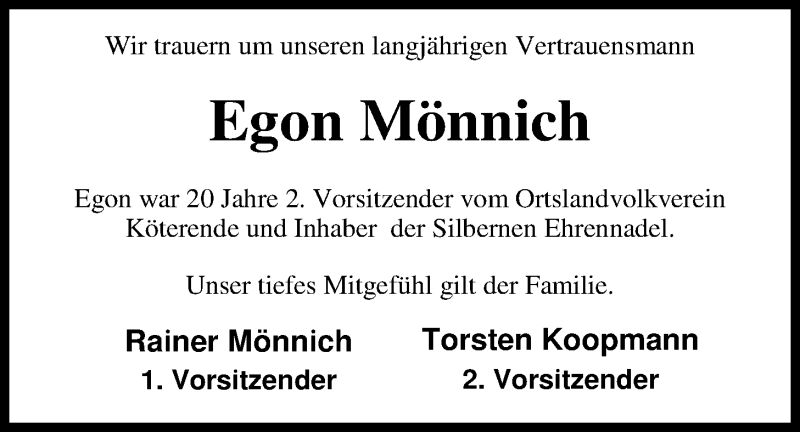  Traueranzeige für Egon Mönnich vom 26.10.2015 aus Nordwest-Zeitung