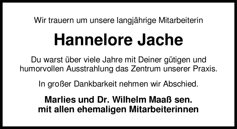  Traueranzeige für Hannelore Jache vom 06.01.2010 aus Nordwest-Zeitung