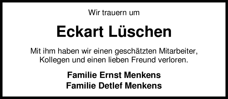 Traueranzeigen von Eckart Lüschen nordwest trauer de