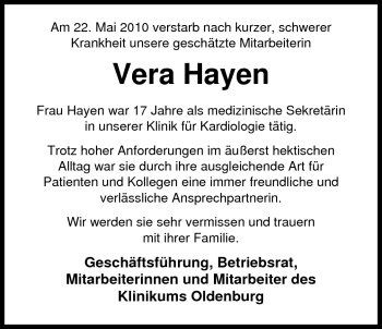 Traueranzeigen Von Vera Hayen Nordwest Trauer De