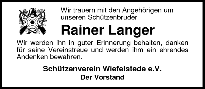  Traueranzeige für Rainer Langer vom 08.06.2010 aus Nordwest-Zeitung