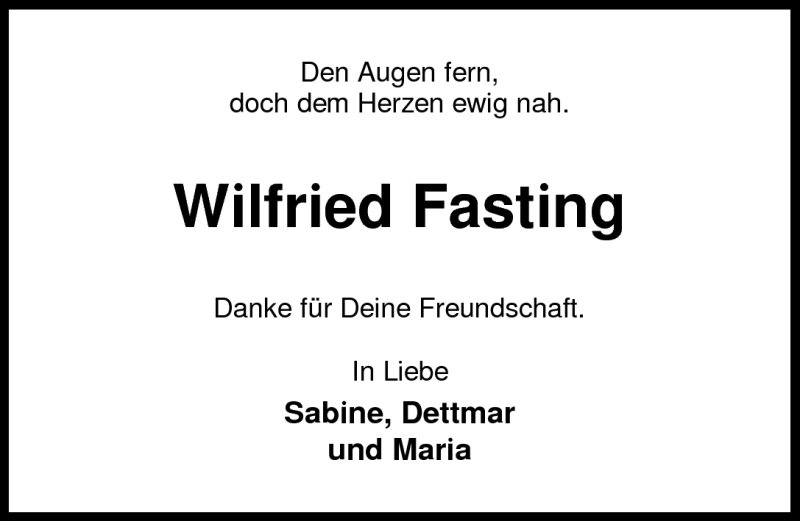  Traueranzeige für Wilfried Fasting vom 17.06.2010 aus Nordwest-Zeitung