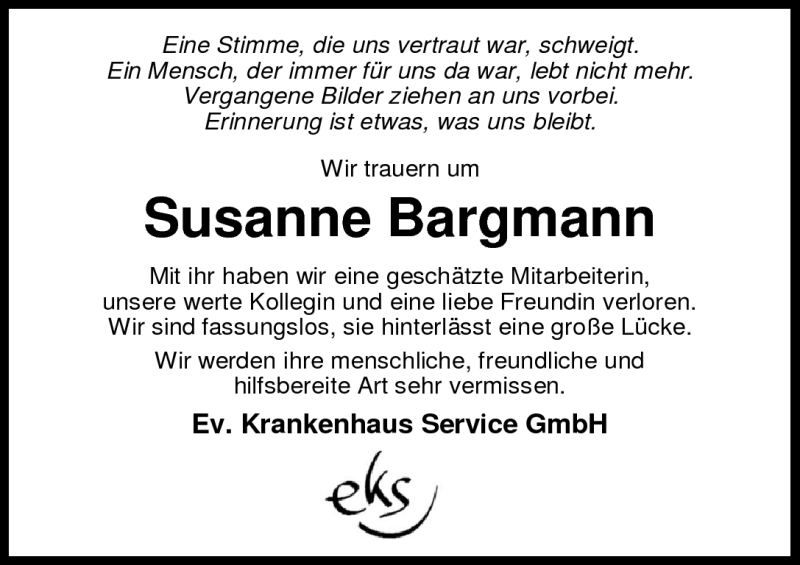  Traueranzeige für Susanne Bargmann vom 03.07.2010 aus Nordwest-Zeitung