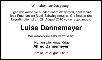 Traueranzeigen Von Luise Dannemeyer Nordwest Trauer De