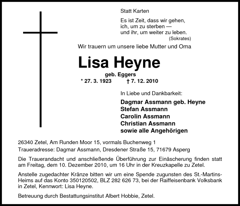 Traueranzeigen Von Lisa Heyne Nordwest Trauer De