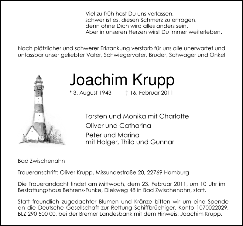 Traueranzeigen Von Joachim Krupp Nordwest Trauer De