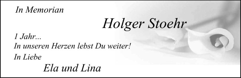  Traueranzeige für Holger Stoehr vom 26.04.2011 aus Nordwest-Zeitung
