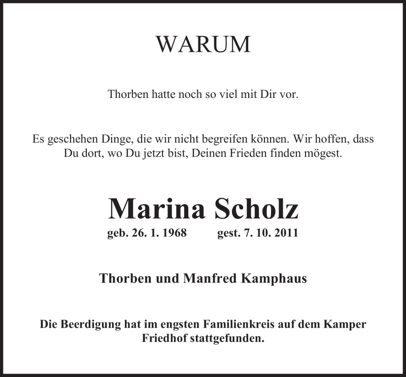 Traueranzeigen Von Marina Scholz Nordwest Trauer De