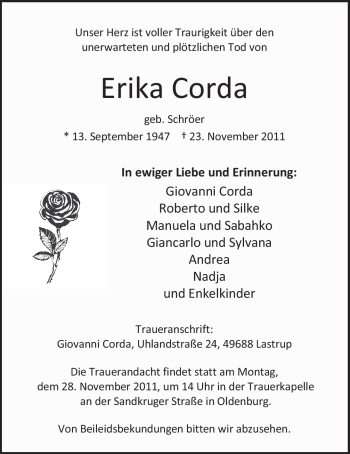 Traueranzeigen Von Erika Corda Nordwest Trauer De