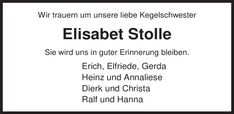 Traueranzeigen Von Elisabet Stolle Nordwest Trauer De