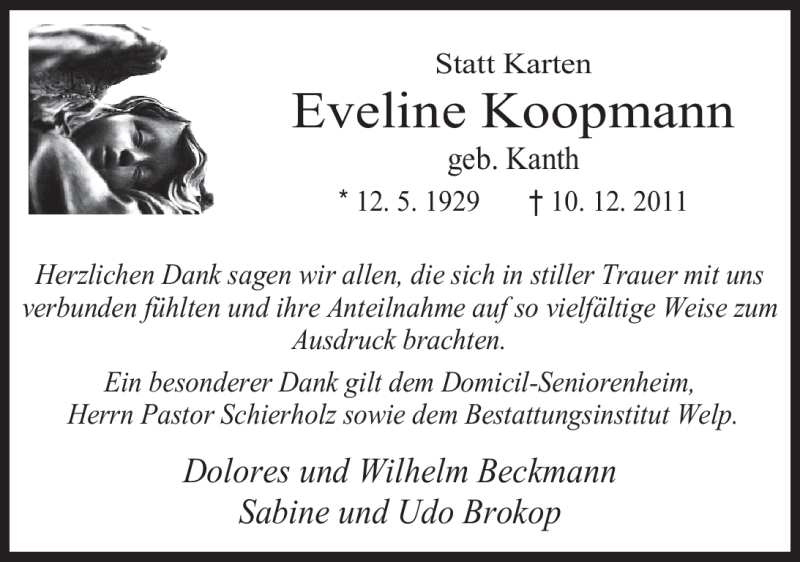 Traueranzeigen Von Eveline Koopmann Nordwest Trauer De