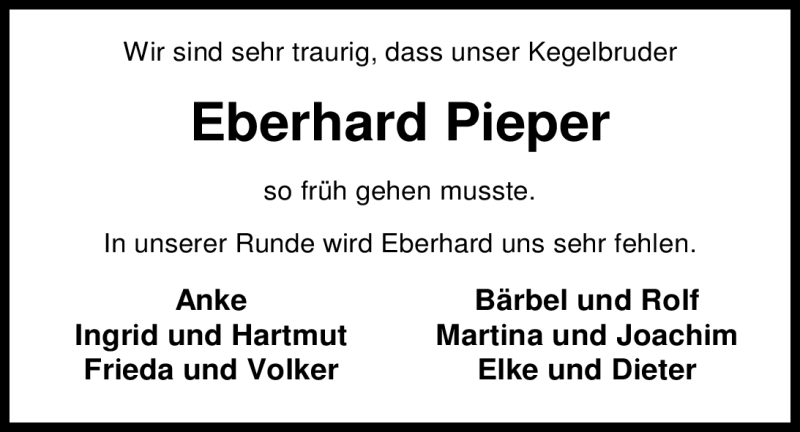  Traueranzeige für Eberhard Pieper vom 19.04.2012 aus Nordwest-Zeitung