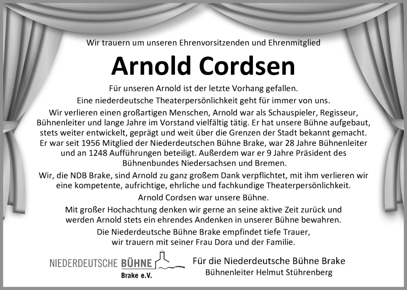  Traueranzeige für Arnold Cordsen vom 15.04.2015 aus Nordwest-Zeitung