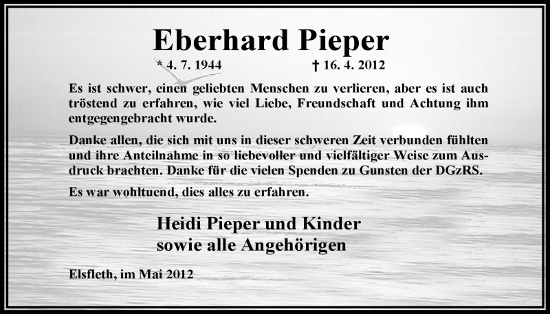  Traueranzeige für Eberhard Pieper vom 26.05.2012 aus Nordwest-Zeitung