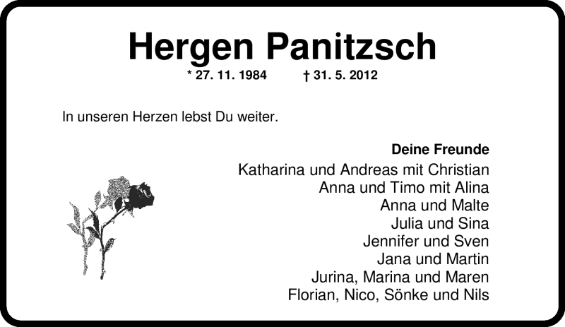  Traueranzeige für Hergen Panitzsch vom 06.06.2012 aus Nordwest-Zeitung