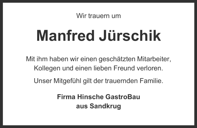  Traueranzeige für Manfred Jürschik vom 24.07.2012 aus Nordwest-Zeitung