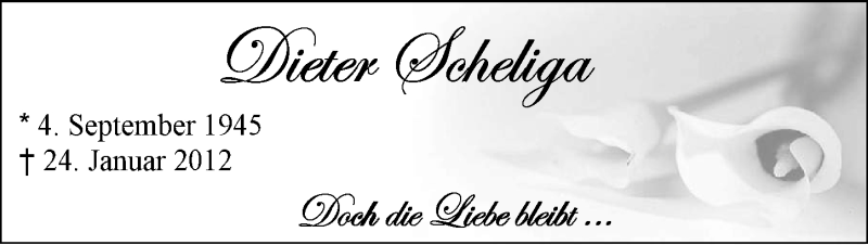  Traueranzeige für Dieter Scheliga vom 24.01.2013 aus Nordwest-Zeitung