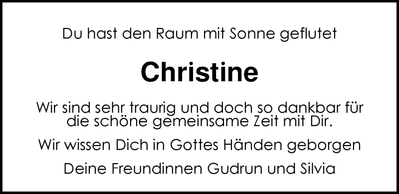  Traueranzeige für Christine Büsselmann vom 01.02.2013 aus Nordwest-Zeitung