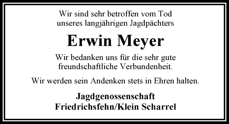 Traueranzeige für Erwin Meyer vom 05.03.2015 aus Nordwest-Zeitung
