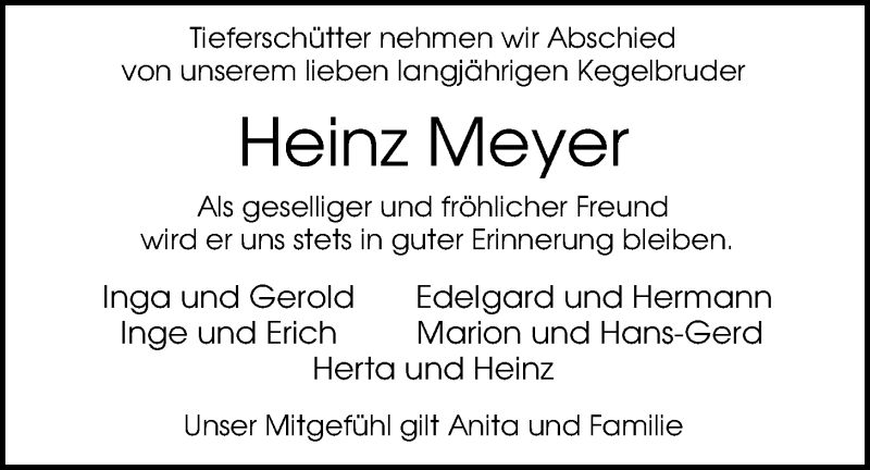  Traueranzeige für Heinz Meyer vom 18.03.2015 aus Nordwest-Zeitung