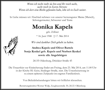 Traueranzeigen Von Monika Kapels Nordwest Trauer De