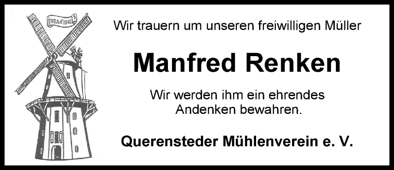  Traueranzeige für Manfred Renken vom 25.06.2014 aus Nordwest-Zeitung
