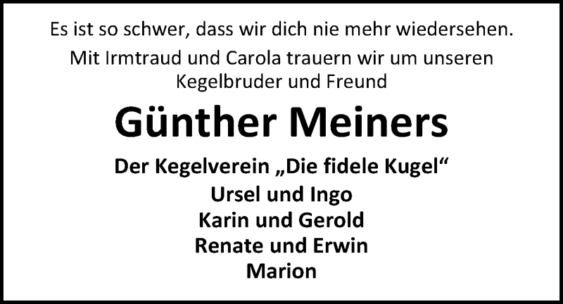  Traueranzeige für Günther Meiners vom 24.10.2014 aus Nordwest-Zeitung