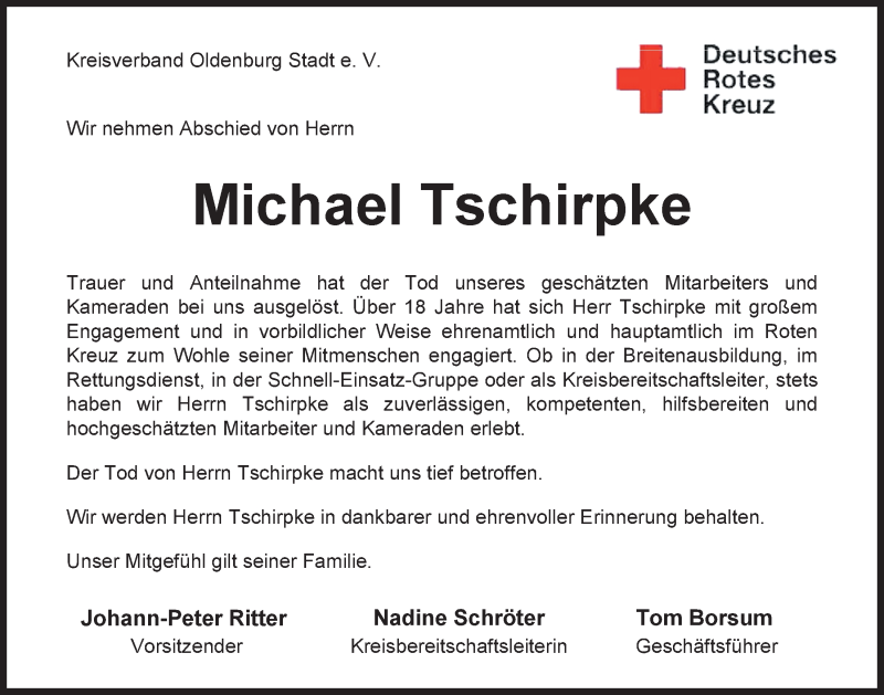  Traueranzeige für Michael Siegfried Tschirpke vom 25.10.2014 aus Nordwest-Zeitung