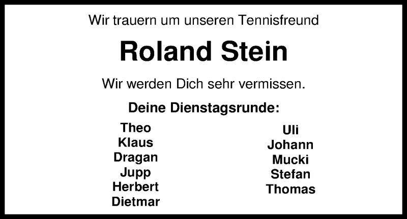  Traueranzeige für Roland Stein vom 29.11.2014 aus Nordwest-Zeitung