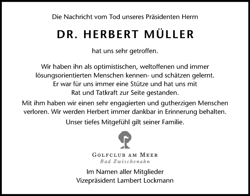  Traueranzeige für Dr. Herbert Müller vom 17.12.2014 aus Nordwest-Zeitung