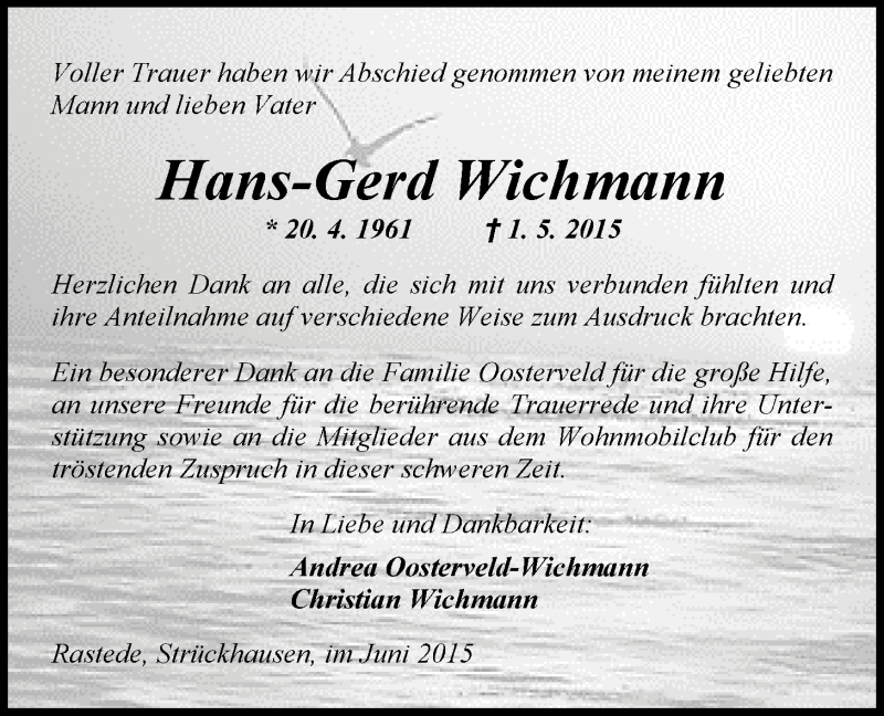 Traueranzeigen Von Hans Gerd Wichmann Nordwest Trauer De