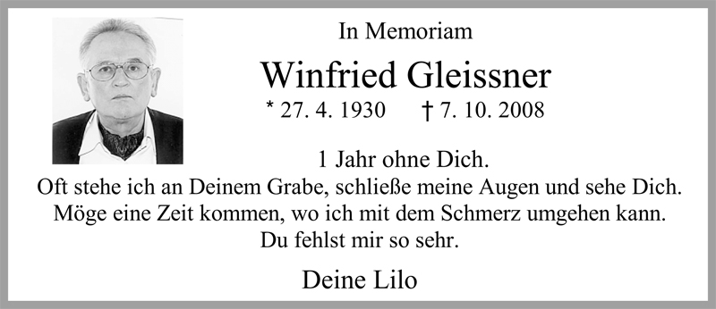 Traueranzeigen Von Winfried Gleissner Nordwest Trauer De