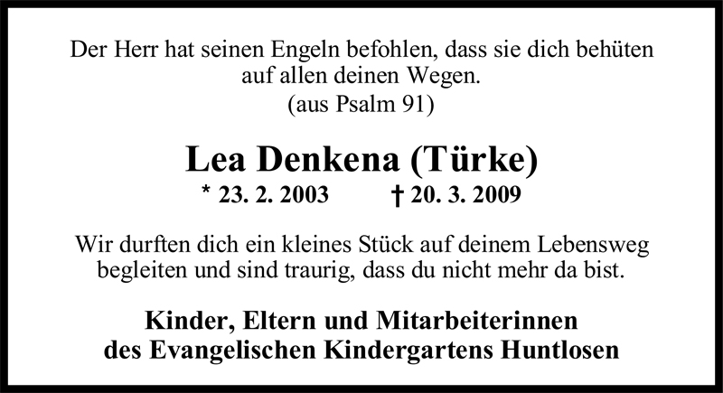  Traueranzeige für Lea Denkena vom 24.03.2009 aus Nordwest-Zeitung