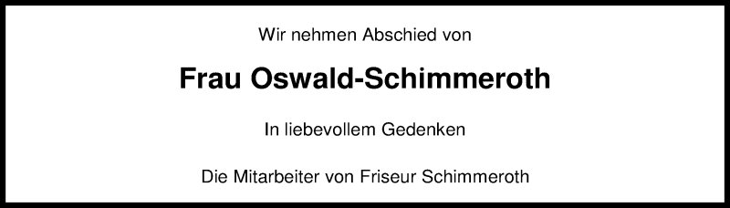  Traueranzeige für Hildburg Oswald-Schimmeroth vom 30.06.2015 aus Nordwest-Zeitung