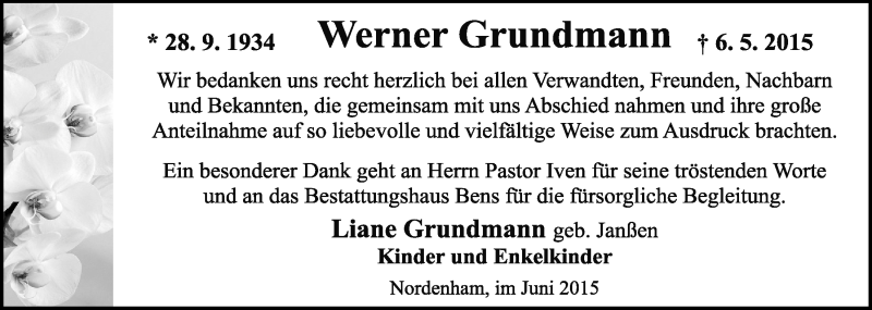 Traueranzeigen Von Werner Grundmann Nordwest Trauer De