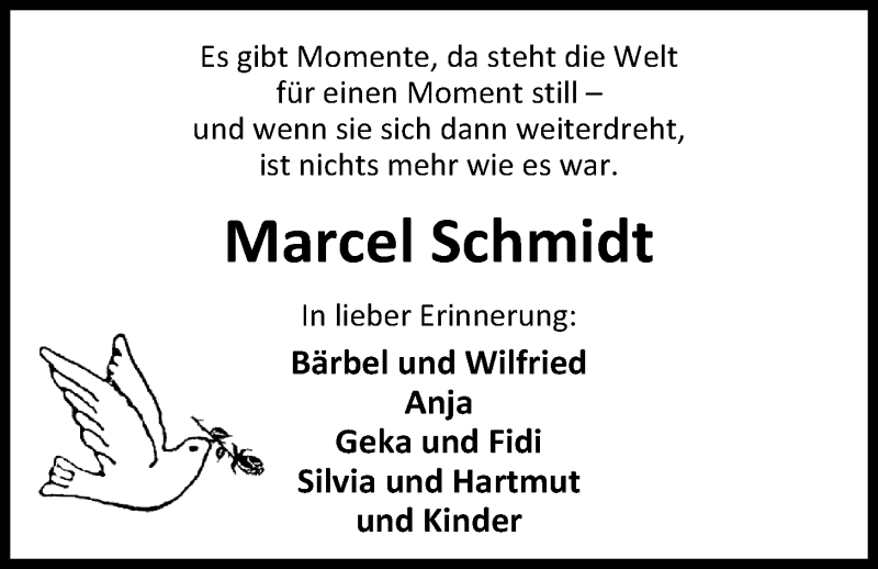  Traueranzeige für Marcel Schmidt vom 13.05.2015 aus Nordwest-Zeitung