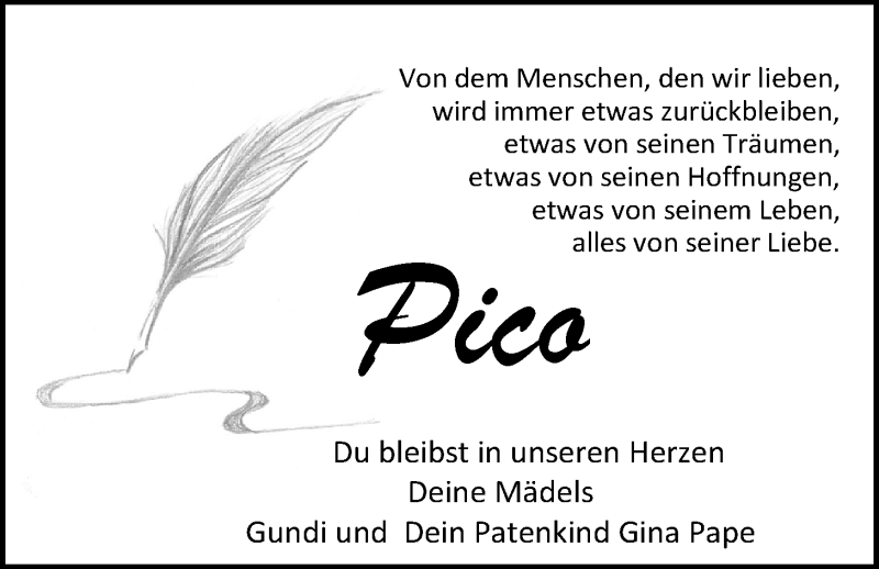  Traueranzeige für Heinz (Pico) Arndt vom 01.08.2015 aus Nordwest-Zeitung