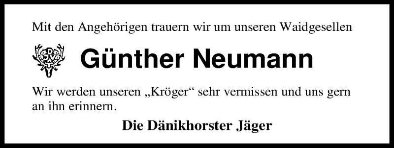  Traueranzeige für Günther Neumann vom 14.10.2016 aus Nordwest-Zeitung