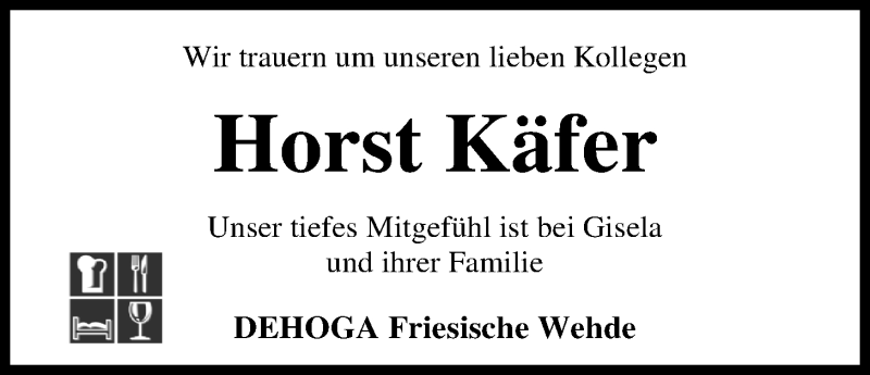  Traueranzeige für Horst Käfer vom 01.10.2016 aus Nordwest-Zeitung