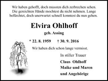 Traueranzeigen Von Elvira Ohlhoff Nordwest Trauer De