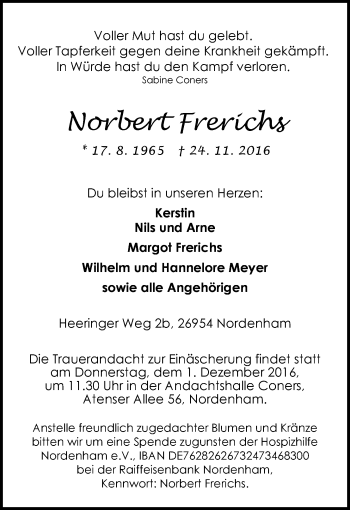 Traueranzeigen Von Norbert Frerichs Nordwest Trauer De