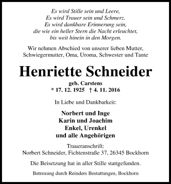 Traueranzeigen Von Henriette Schneider Nordwest Trauer De