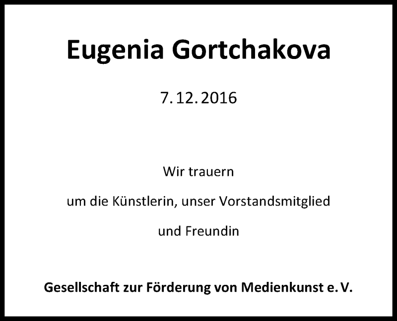  Traueranzeige für Eugenia Gortchakova vom 10.12.2016 aus Nordwest-Zeitung