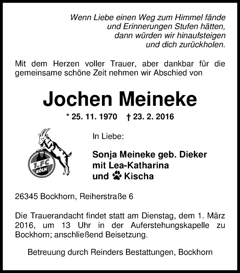  Traueranzeige für Jochen Meineke vom 26.02.2016 aus Nordwest-Zeitung