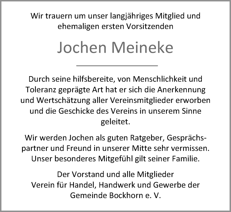  Traueranzeige für Jochen Meineke vom 27.02.2016 aus Nordwest-Zeitung