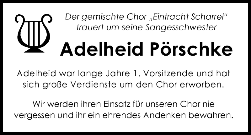  Traueranzeige für Adelheid Pörschke vom 17.05.2016 aus Nordwest-Zeitung