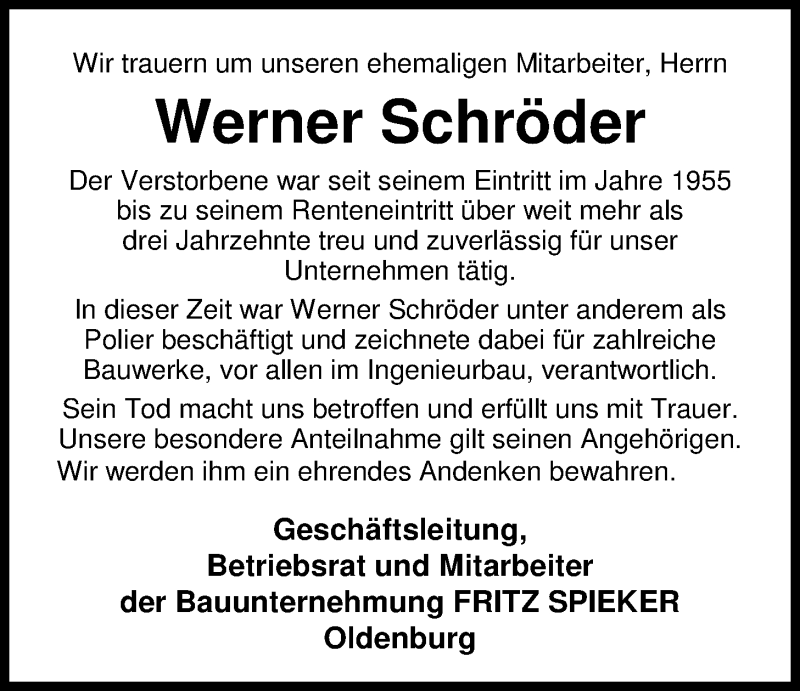  Traueranzeige für Werner Schröder vom 11.06.2016 aus Nordwest-Zeitung