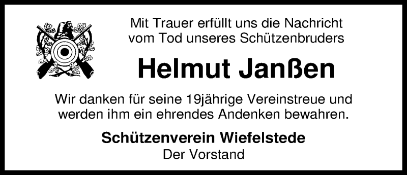  Traueranzeige für Helmut Janßen vom 20.07.2016 aus Nordwest-Zeitung