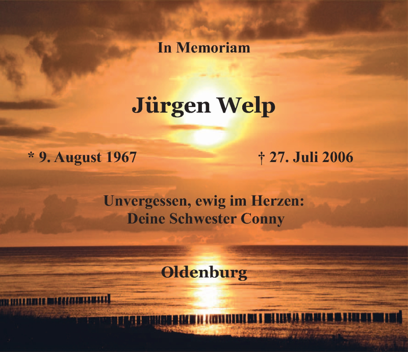  Traueranzeige für Jürgen Welp vom 27.07.2016 aus Nordwest-Zeitung